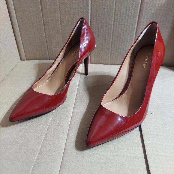 Calvin Klein Gayle Women's US 8.5 Red Patent Leather Stiletto Heels Pumps - Picture 1 of 12